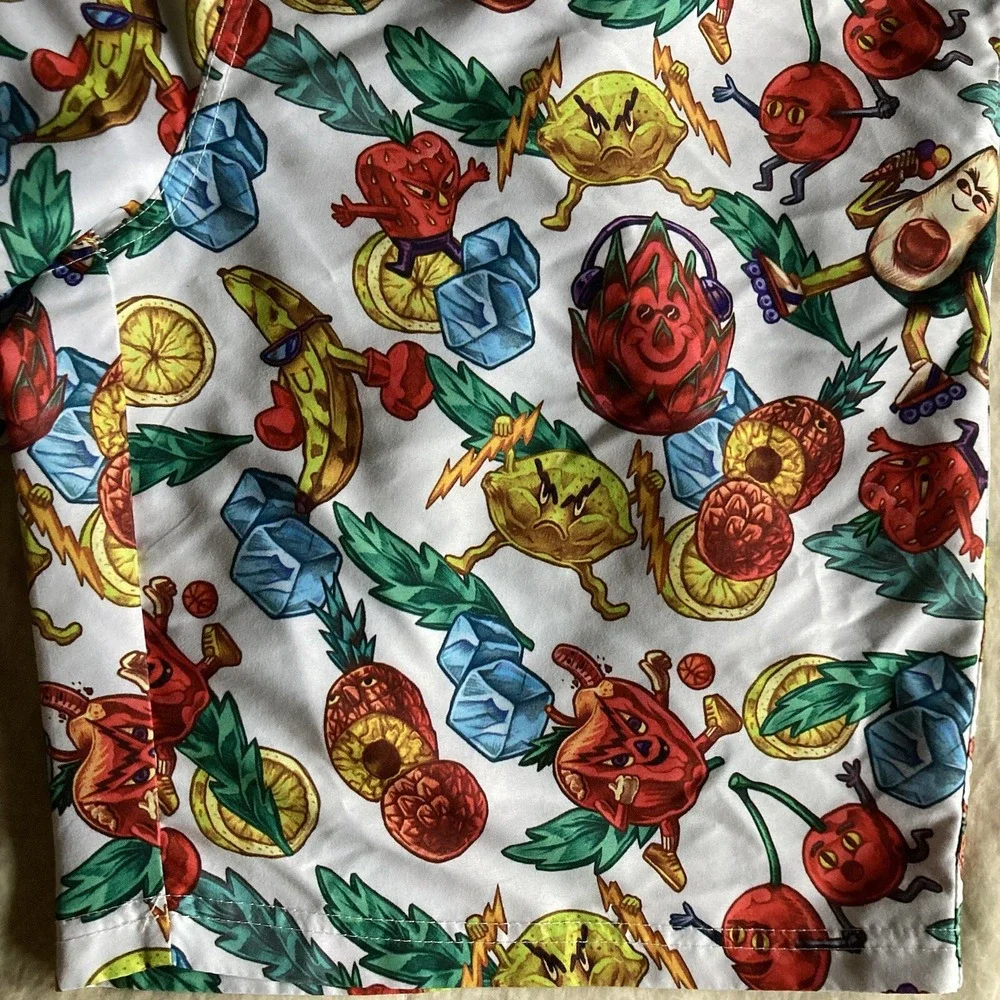 Veccoberry Man's Fruits Printed Board Shorts QuickDry Drawstring Size Medium